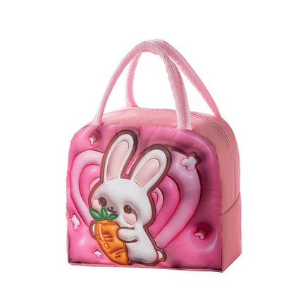 Cute 3D Cartoon Insulated Lunch Bag Oxford Fabric Bento Tote for School Use - Orange Tiger.