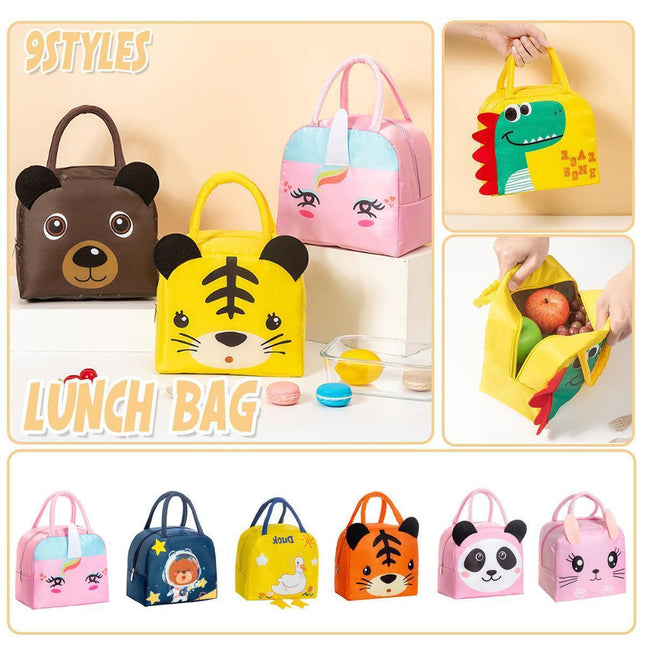 3D Bento Lunch Bag Cartoon Handbag Insulated Food Box Bag for Students LunchTote - Coffee Bear.