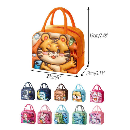 Cute 3D Cartoon Insulated Lunch Bag Oxford Fabric Bento Tote for School Use - Blue Puppy.