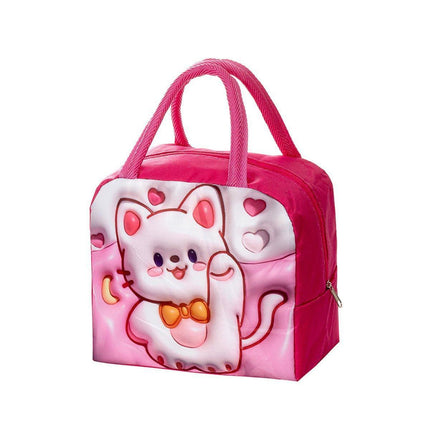 Cute 3D Cartoon Insulated Lunch Bag Oxford Fabric Bento Tote for School Use - Blue Puppy.