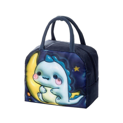 Cute 3D Cartoon Insulated Lunch Bag Oxford Fabric Bento Tote for School Use - Blue Puppy.