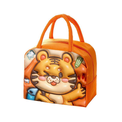 Cute 3D Cartoon Insulated Lunch Bag Oxford Fabric Bento Tote for School Use - Blue Puppy.
