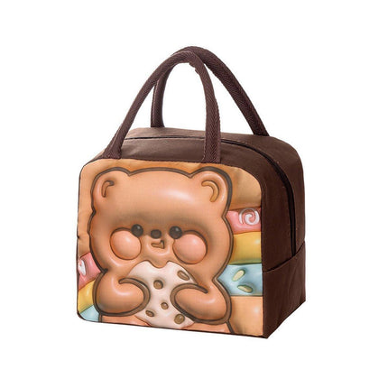 Cute 3D Cartoon Insulated Lunch Bag Oxford Fabric Bento Tote for School Use - Blue Puppy.