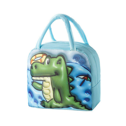Cute 3D Cartoon Insulated Lunch Bag Oxford Fabric Bento Tote for School Use - Blue Puppy.