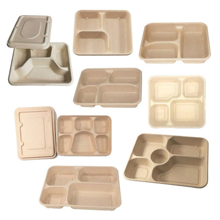 25/50pcs Biodegradable Lunch Box Microwaveable Tray with Compartment Paper Lid - 1400ML-6-50pcs.