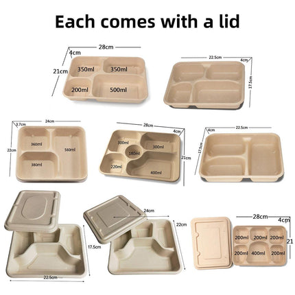 25/50pcs Biodegradable Lunch Box Microwaveable Tray with Compartment Paper Lid - 1400ML-6-50pcs.
