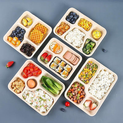 25/50pcs Biodegradable Lunch Box Microwaveable Tray with Compartment Paper Lid - 1400ML-6-50pcs.