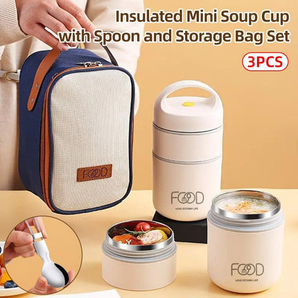 3pcs Insulated Lunch Box Soup Container Portable Breakfast Food Storage Box Set.
