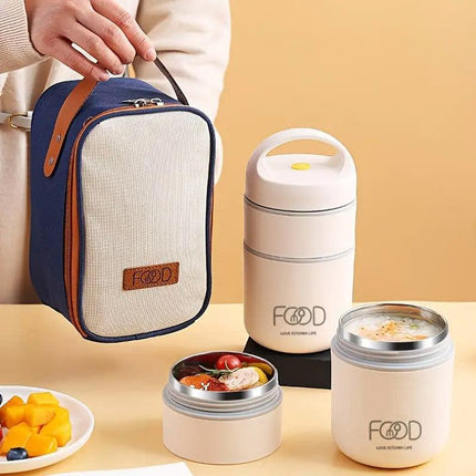3pcs Insulated Lunch Box Soup Container Portable Breakfast Food Storage Box Set.