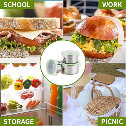 3PCS Stainless Steel Sealed Crisper Storage Box with Lid Round Food Lunch Box - Black.