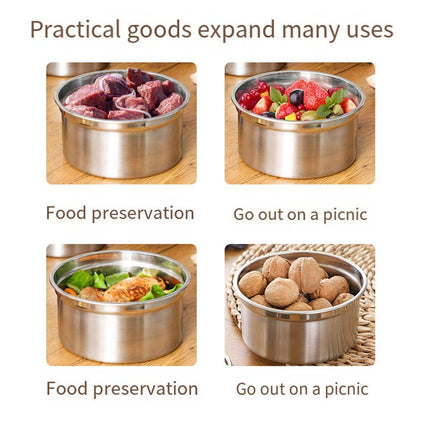 3PCS Stainless Steel Sealed Crisper Storage Box with Lid Round Food Lunch Box - Black.