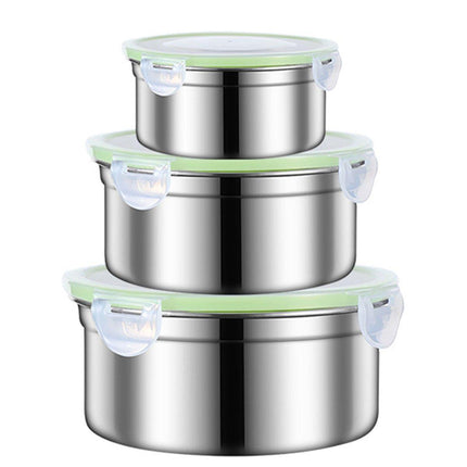 3PCS Stainless Steel Sealed Crisper Storage Box with Lid Round Food Lunch Box - Black.