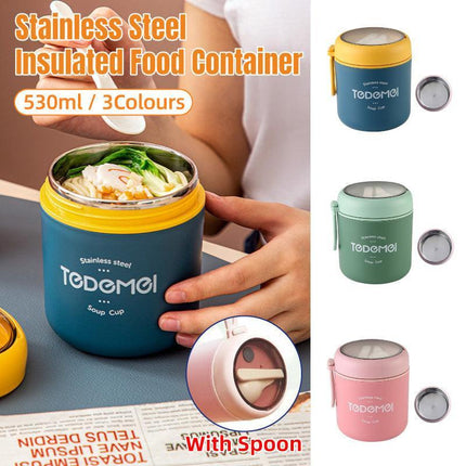 530ml Stainless Steel Insulated Lunch Box Portable Food Storage Mug Soup Meals - Green.