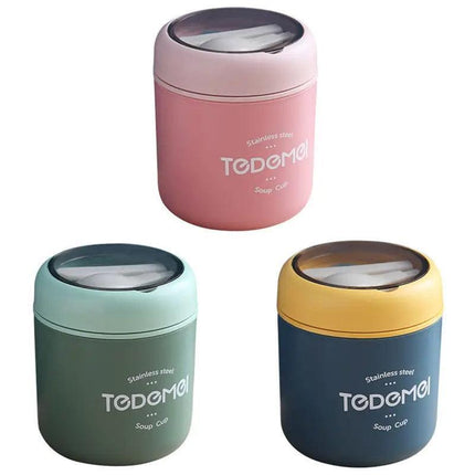 530ml Stainless Steel Insulated Lunch Box Portable Food Storage Mug Soup Meals - Pink.