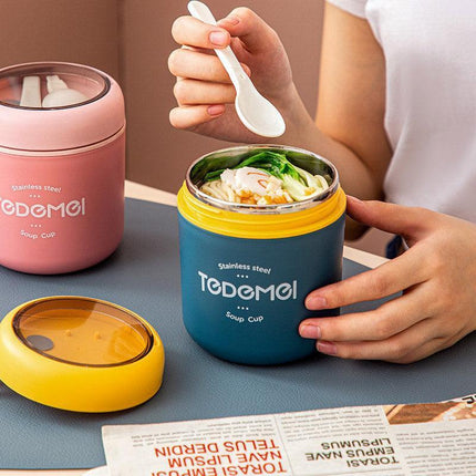 530ml Stainless Steel Insulated Lunch Box Portable Food Storage Mug Soup Meals - Pink.