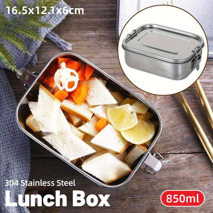 850ml Stainless Steel Square Bento Box Durable Leakproof Food Storage Container.