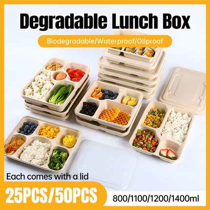25/50pcs Biodegradable Lunch Box Microwaveable Tray with Compartment Paper Lid - 1100ml-4-50pcs.