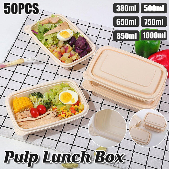 50pcs Eco Friendly Corn Starch Lunch Box Degradable Takeout Bento Container - 750ml.