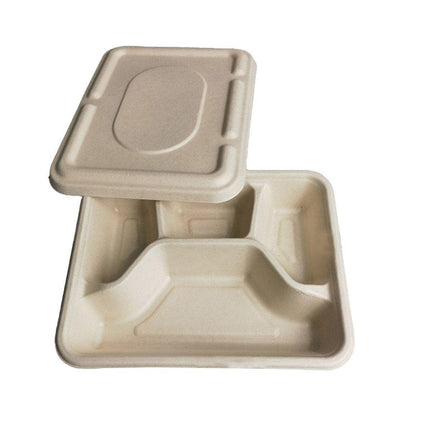 25/50pcs Biodegradable Lunch Box Microwaveable Tray with Compartment Paper Lid - 800ml-50pcs.