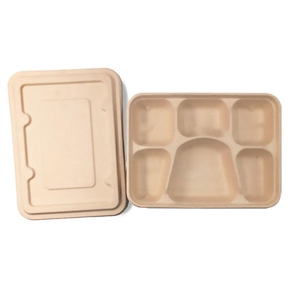 25/50pcs Biodegradable Lunch Box Microwaveable Tray with Compartment Paper Lid - 800ml-50pcs.