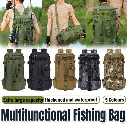 Waterproof Fishing Tackle Bag Large Capacity Multi Functional Shoulder Storage - Black.
