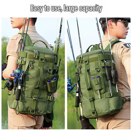 Waterproof Fishing Tackle Bag Large Capacity Multi Functional Shoulder Storage - Black.