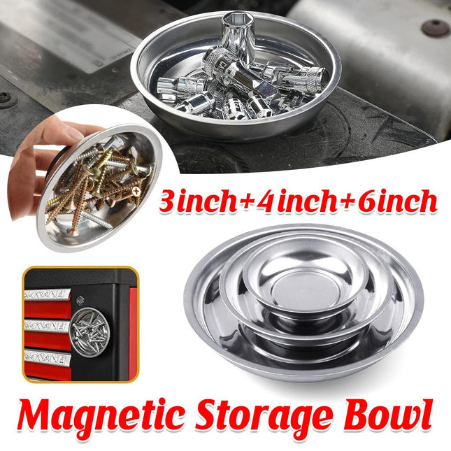 3 4 6 Inch Magnetic Parts Tray Set Stainless Steel Tool Bowl Organizer Holder.