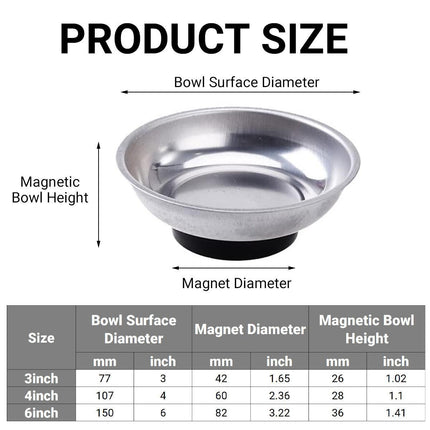 3 4 6 Inch Magnetic Parts Tray Set Stainless Steel Tool Bowl Organizer Holder.