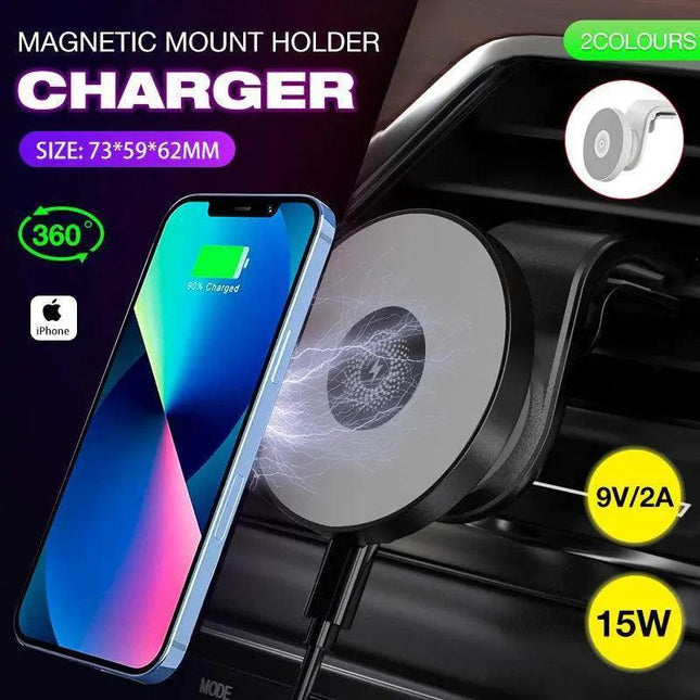 Wireless 15W Magnetic Car Mount Holder Charger For Iphone 13 12 Pro Max Magsafe - White.
