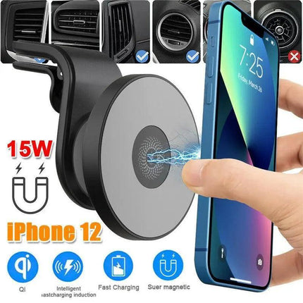 Wireless 15W Magnetic Car Mount Holder Charger For Iphone 13 12 Pro Max Magsafe - White.