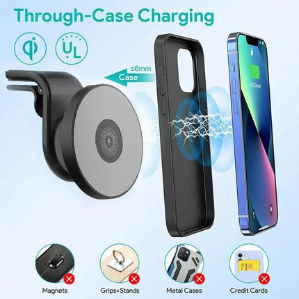 Wireless 15W Magnetic Car Mount Holder Charger For Iphone 13 12 Pro Max Magsafe - White.