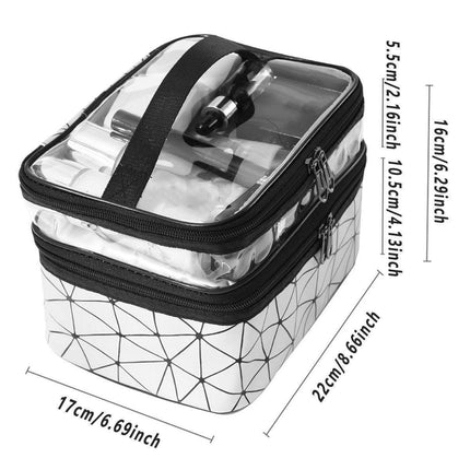 Portable Double-Layer Large Capacity Waterproof Cosmetic Bag Travel Toiletry Bag - Black.