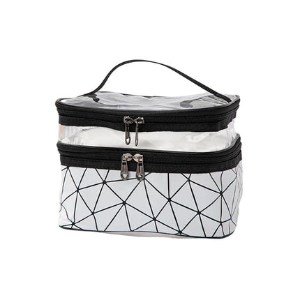 Portable Double-Layer Large Capacity Waterproof Cosmetic Bag Travel Toiletry Bag - Black.
