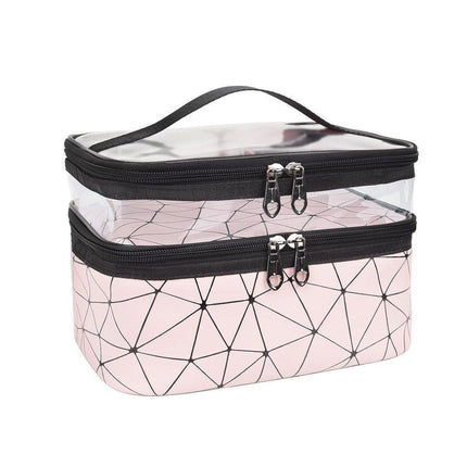 Portable Double-Layer Large Capacity Waterproof Cosmetic Bag Travel Toiletry Bag - Black.