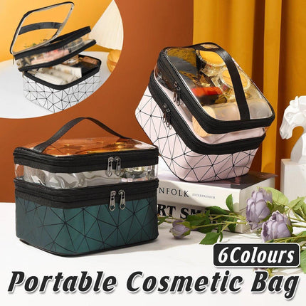 Portable Double-Layer Large Capacity Waterproof Cosmetic Bag Travel Toiletry Bag - Blue.