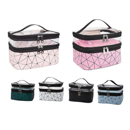 Portable Double-Layer Large Capacity Waterproof Cosmetic Bag Travel Toiletry Bag - Blue.