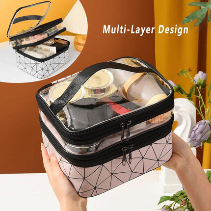 Portable Double-Layer Large Capacity Waterproof Cosmetic Bag Travel Toiletry Bag - Blue.