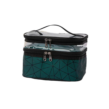 Portable Double-Layer Large Capacity Waterproof Cosmetic Bag Travel Toiletry Bag - Blue.