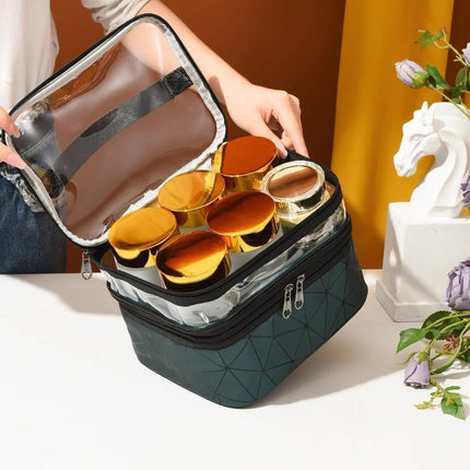 Portable Double-Layer Large Capacity Waterproof Cosmetic Bag Travel Toiletry Bag - Silver.