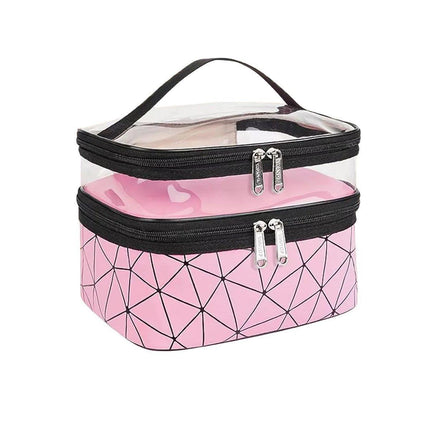 Portable Double-Layer Large Capacity Waterproof Cosmetic Bag Travel Toiletry Bag - Silver.