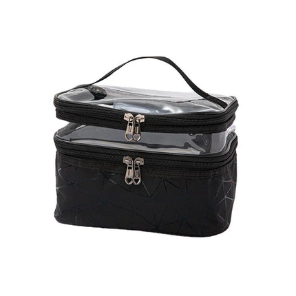 Portable Double-Layer Large Capacity Waterproof Cosmetic Bag Travel Toiletry Bag - Silver.