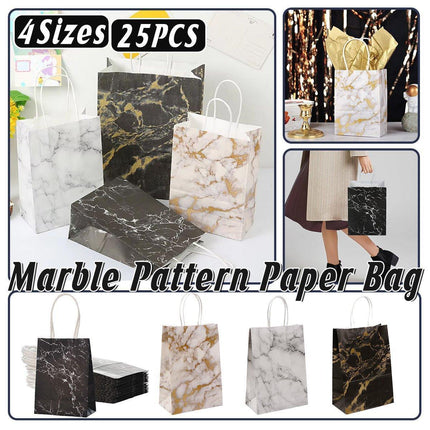 25PCS Marble Series Shopping Paper Bag Luxury Handbag Party Favor Gift Bags Set - Black Gold-M.