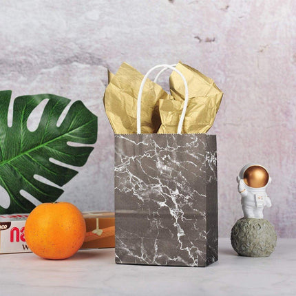 25PCS Marble Series Shopping Paper Bag Luxury Handbag Party Favor Gift Bags Set - Black Gold-M.