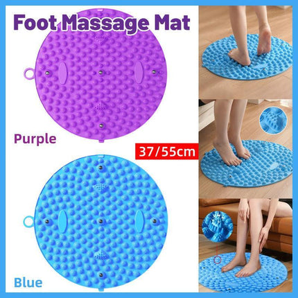 37/55cm Soft Silicone Circular Foot Mat with Textured Surface - Blue-37cm.