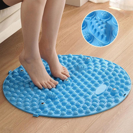 37/55cm Soft Silicone Circular Foot Mat with Textured Surface - Blue-37cm.