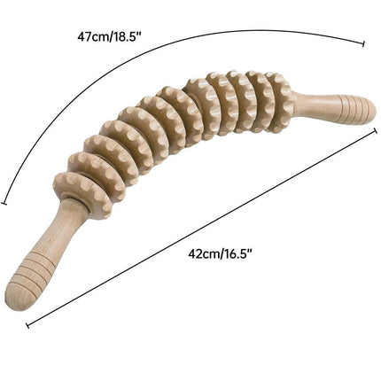 Wooden 12Roller Massage Stick Meridian Therapy Neck Back Thigh Muscle Relaxation.