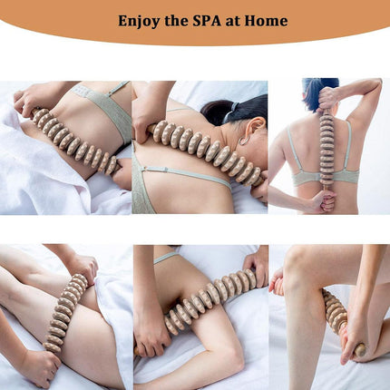 Wooden 12Roller Massage Stick Meridian Therapy Neck Back Thigh Muscle Relaxation.