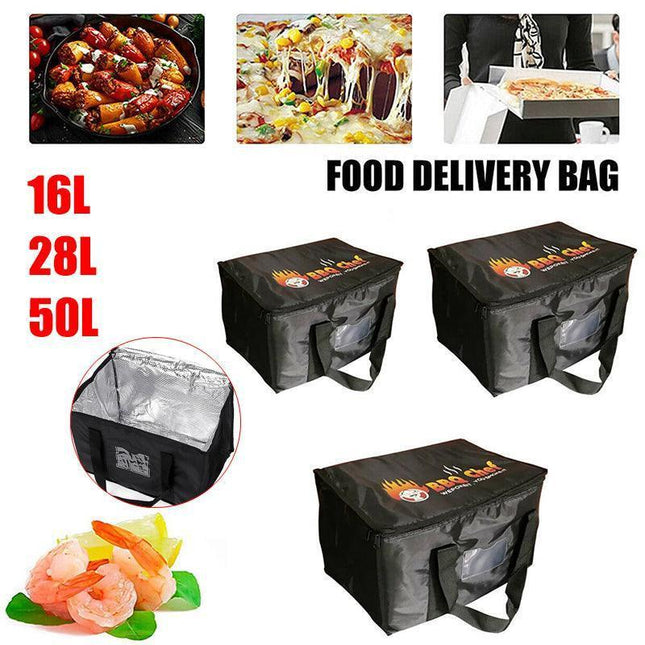 Insulated Food Delivery Bag Thermal Pizza Takeaway Cooler Storage 16L 28L 50L - 16L-28x19x20cm.