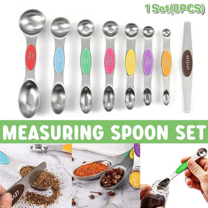 8pcs Stainless Steel Dual Head Measuring Spoon Set Kitchen Baking Cooking Tools.