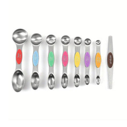8pcs Stainless Steel Dual Head Measuring Spoon Set Kitchen Baking Cooking Tools.